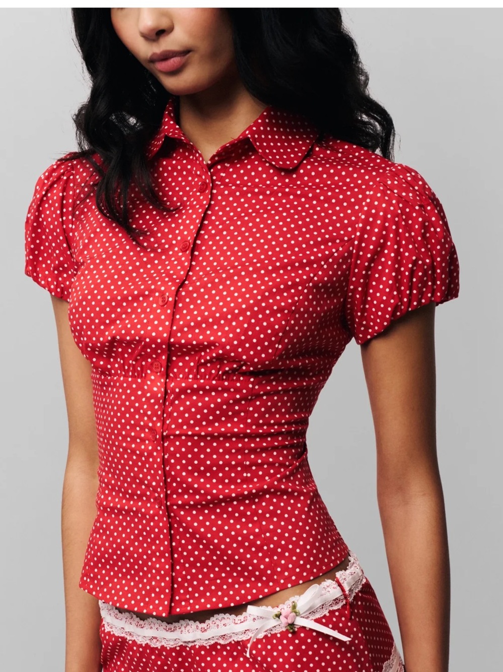 Danielle Guizo red polka dot shirt NEW